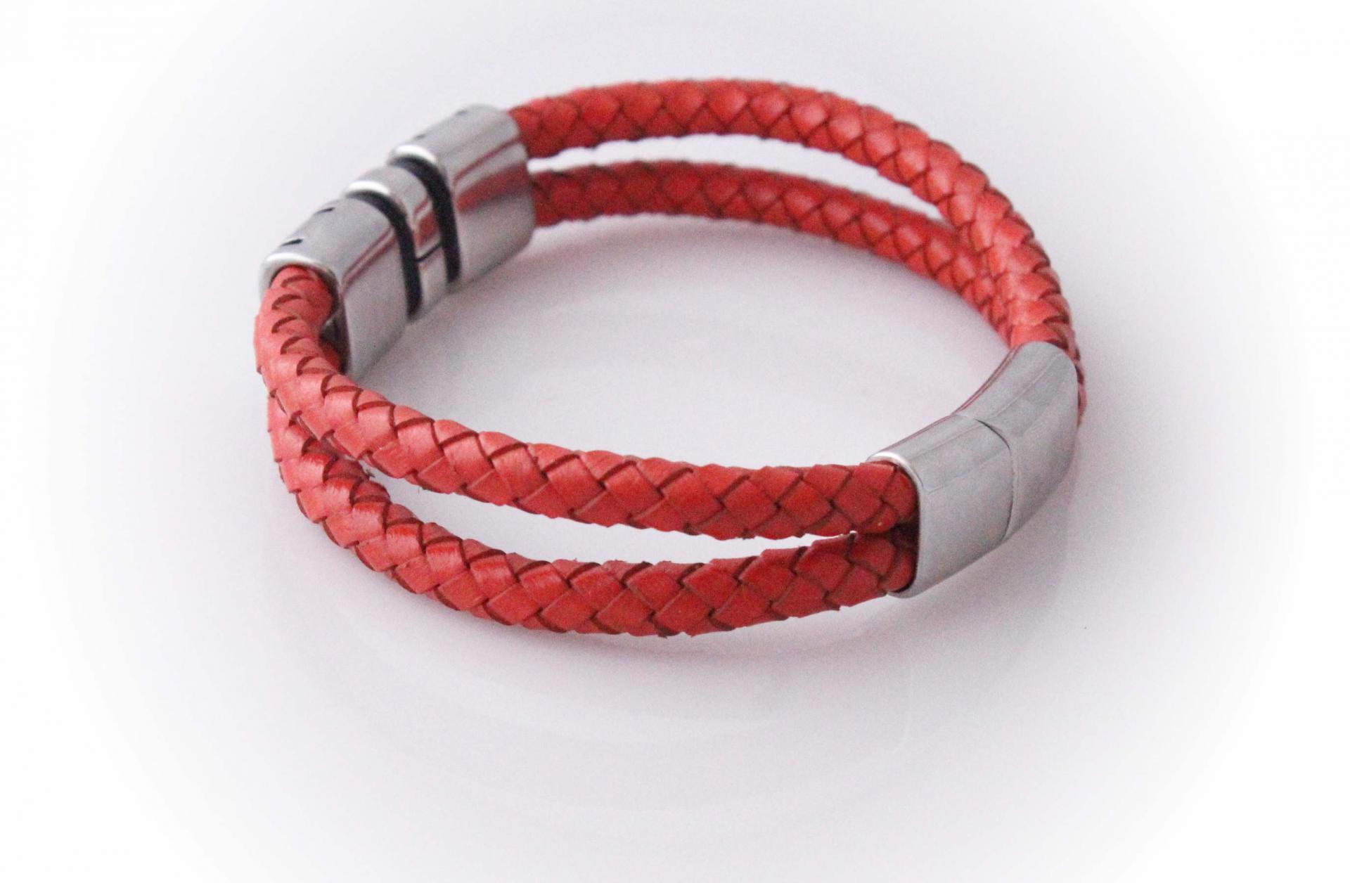 Orange Spice Multi Layer Leather & Steel Bracelet - Customisable