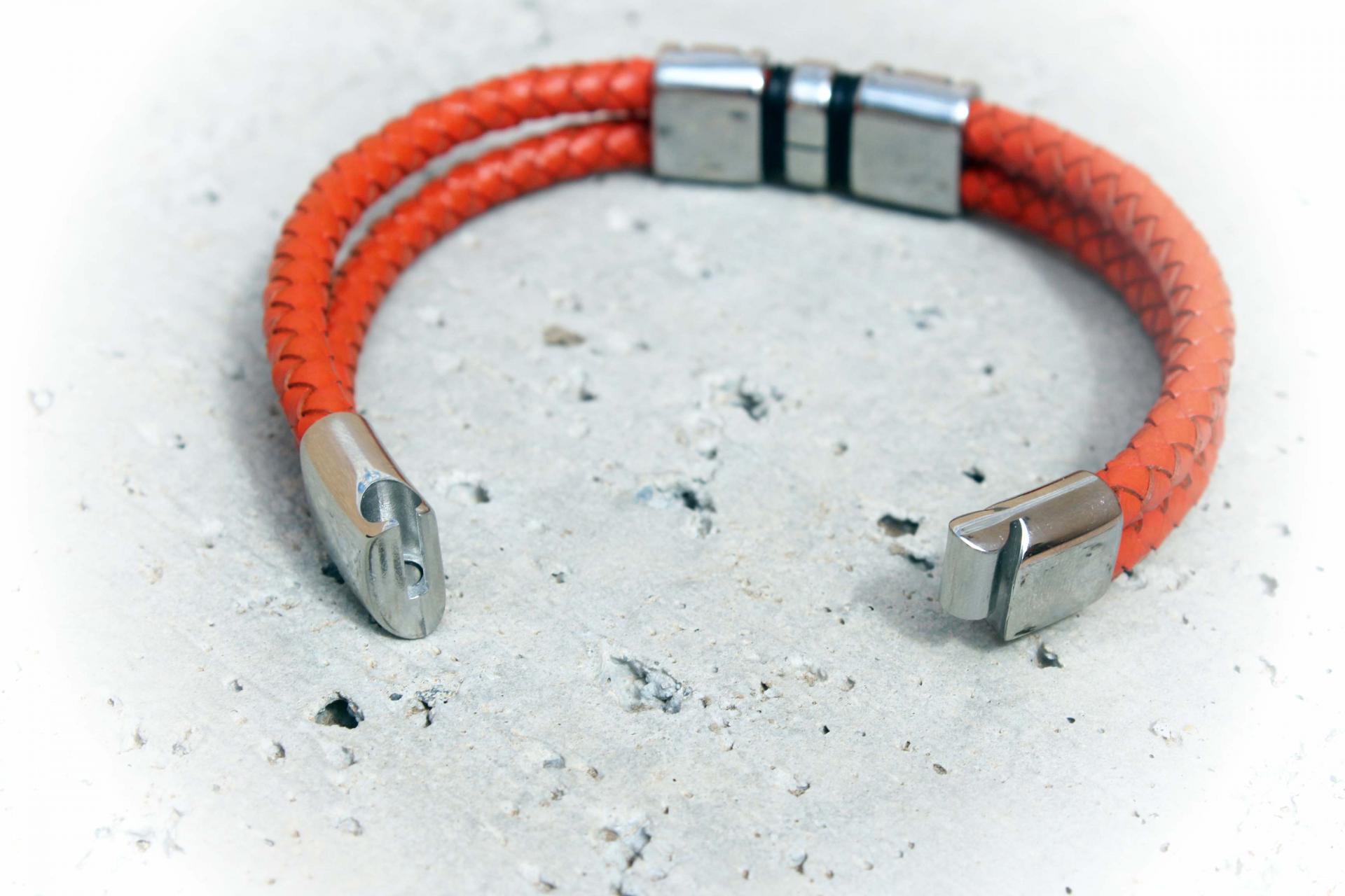 Orange Spice Multi Layer Leather & Steel Bracelet - Customisable