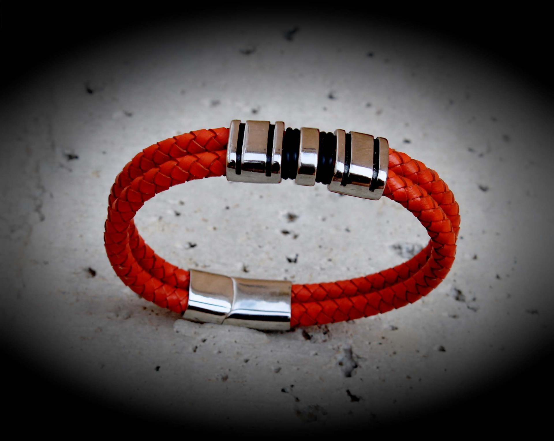 Orange Spice Multi Layer Leather & Steel Bracelet - Customisable