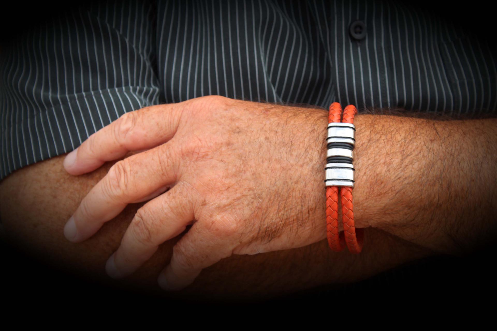 Orange Spice Multi Layer Leather & Steel Bracelet - Customisable