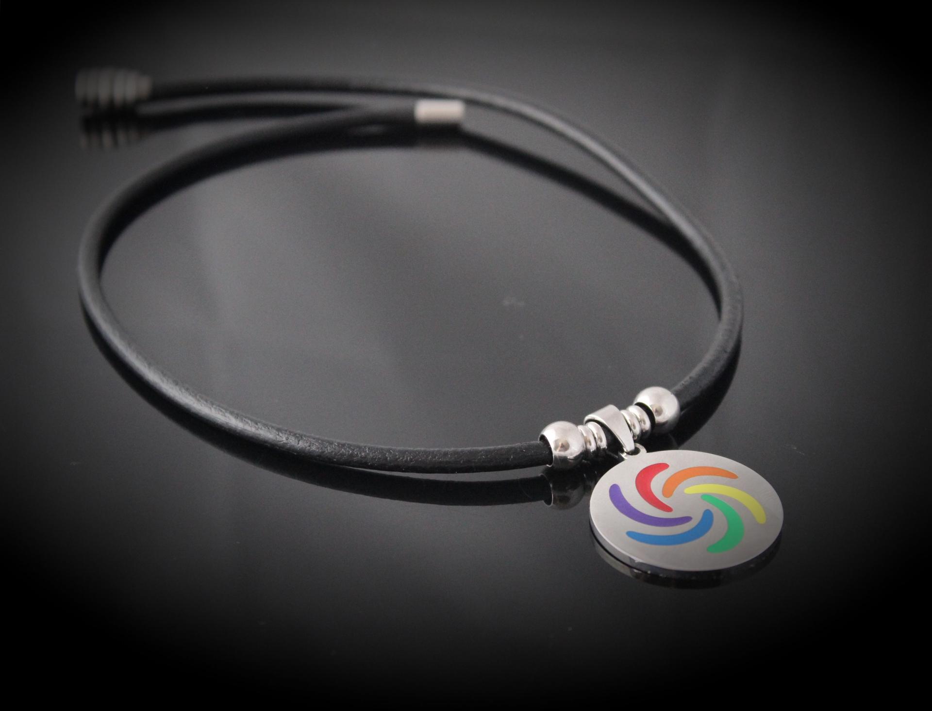 Circular Rainbow Flag Stainless Steel and Leather Choker - Customisable!