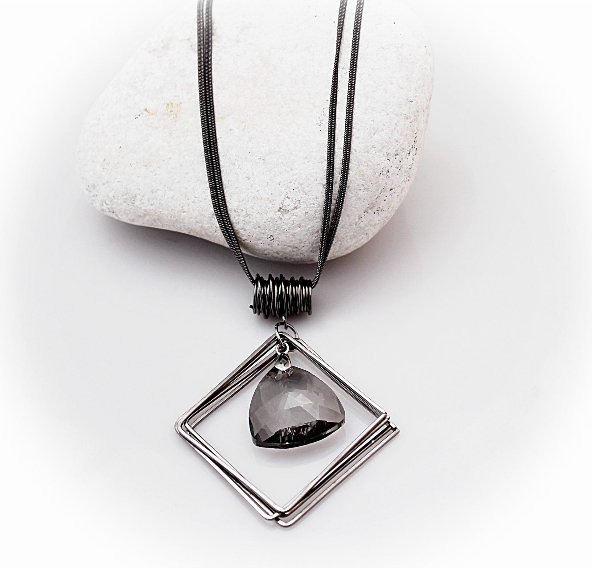 Unique Square Triangle Crystal Necklace