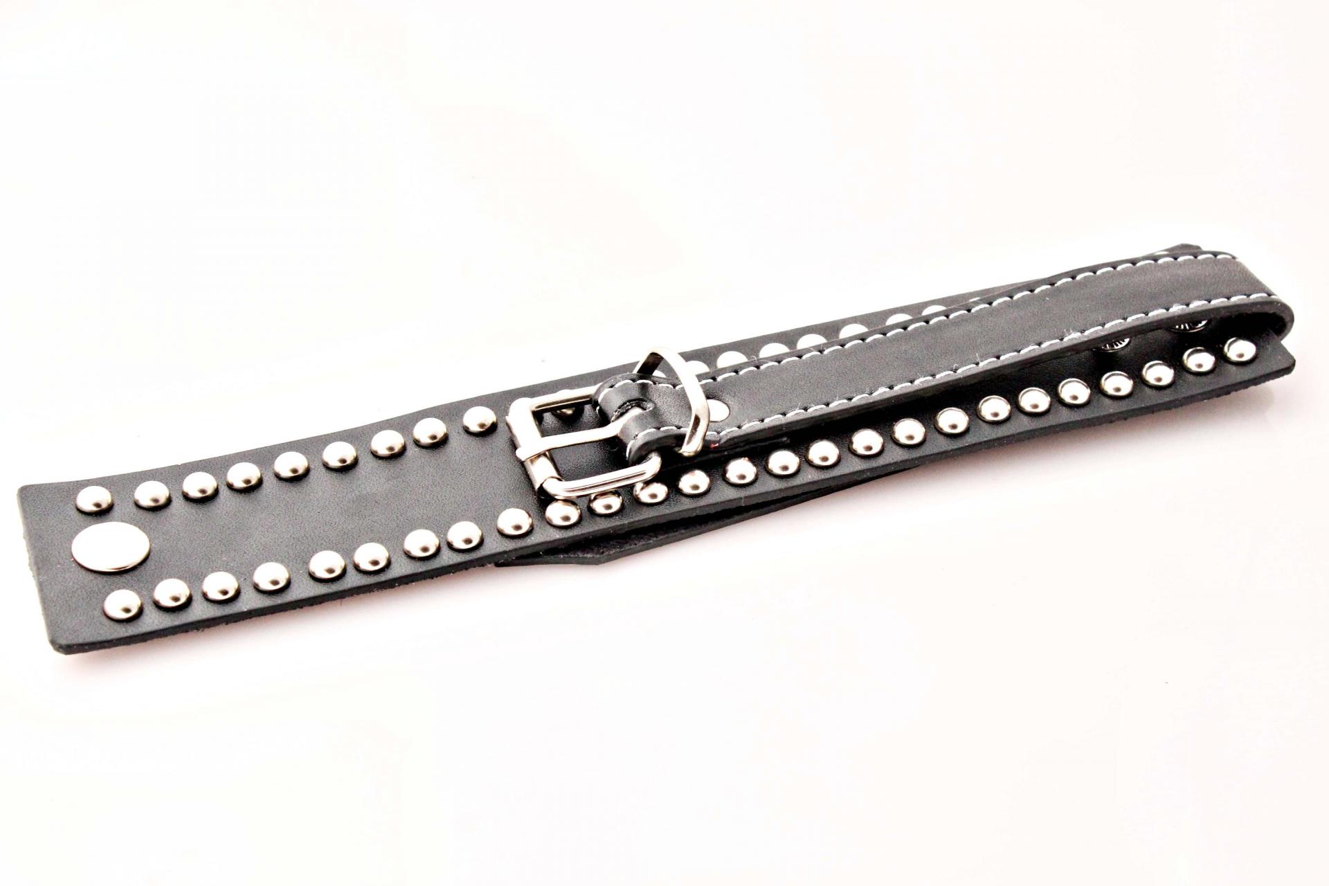 Wide Cuff Multi Stud Buckle Adjustable Leather Bracelet