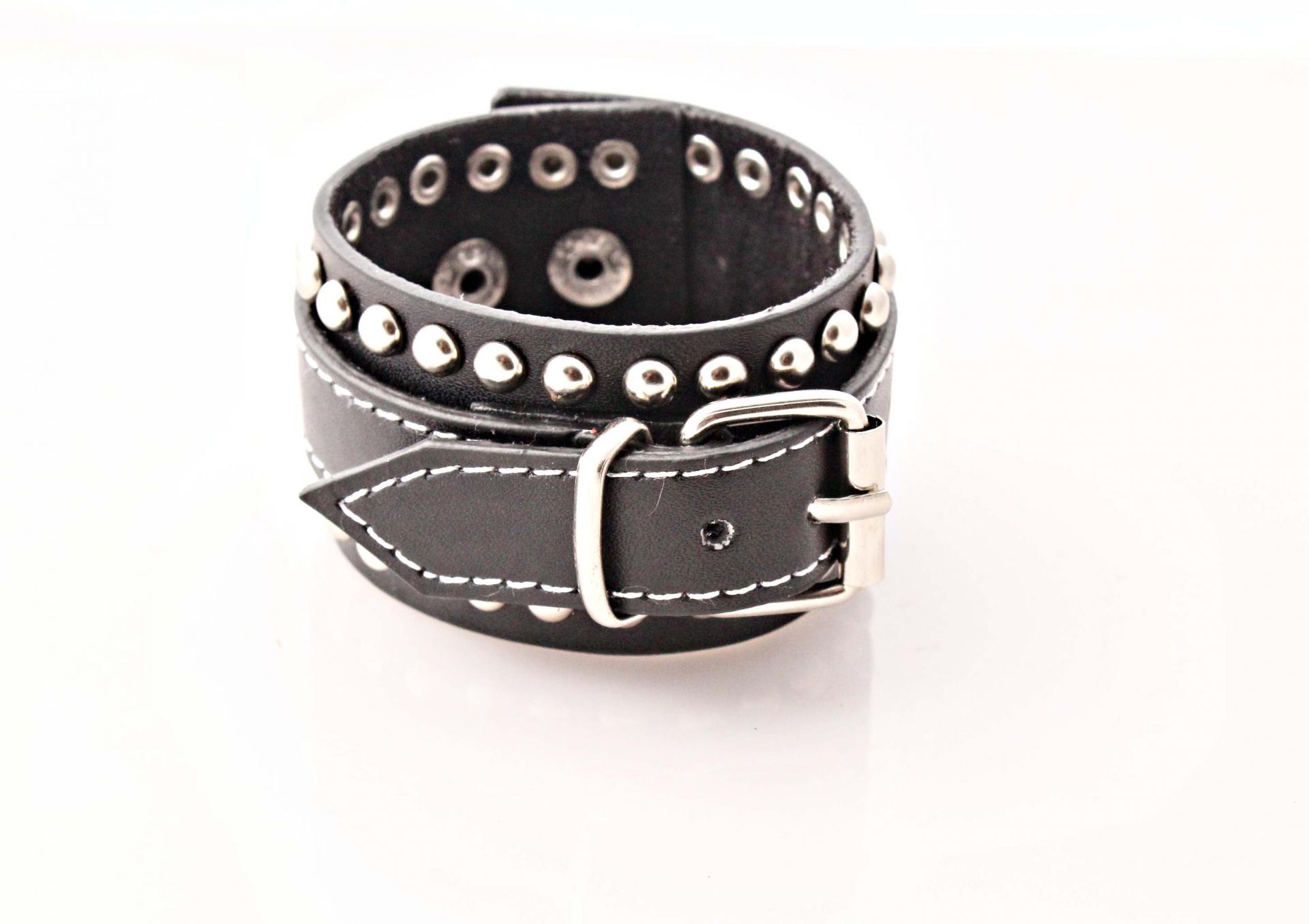 Wide Cuff Multi Stud Buckle Adjustable Leather Bracelet