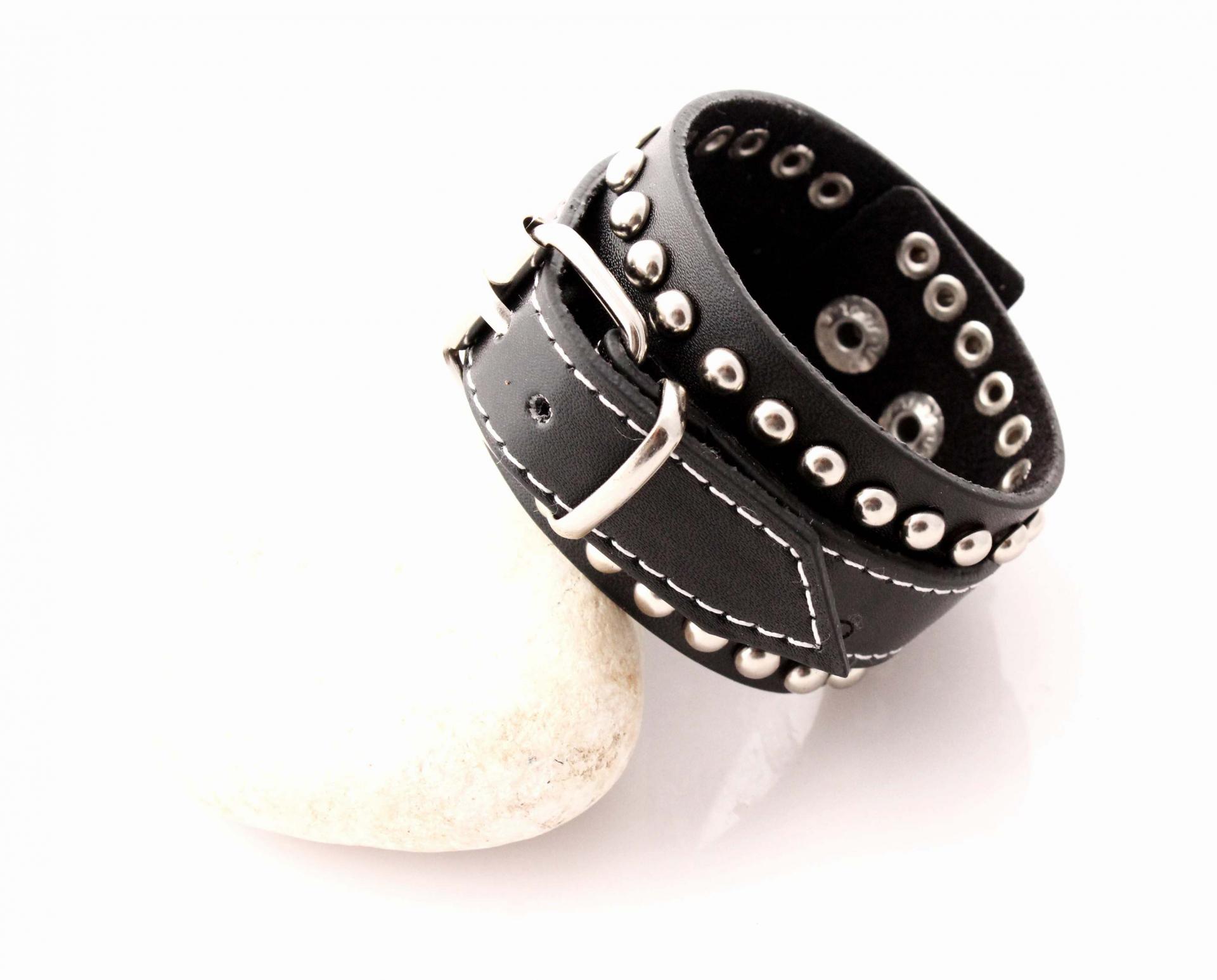Wide Cuff Multi Stud Buckle Adjustable Leather Bracelet