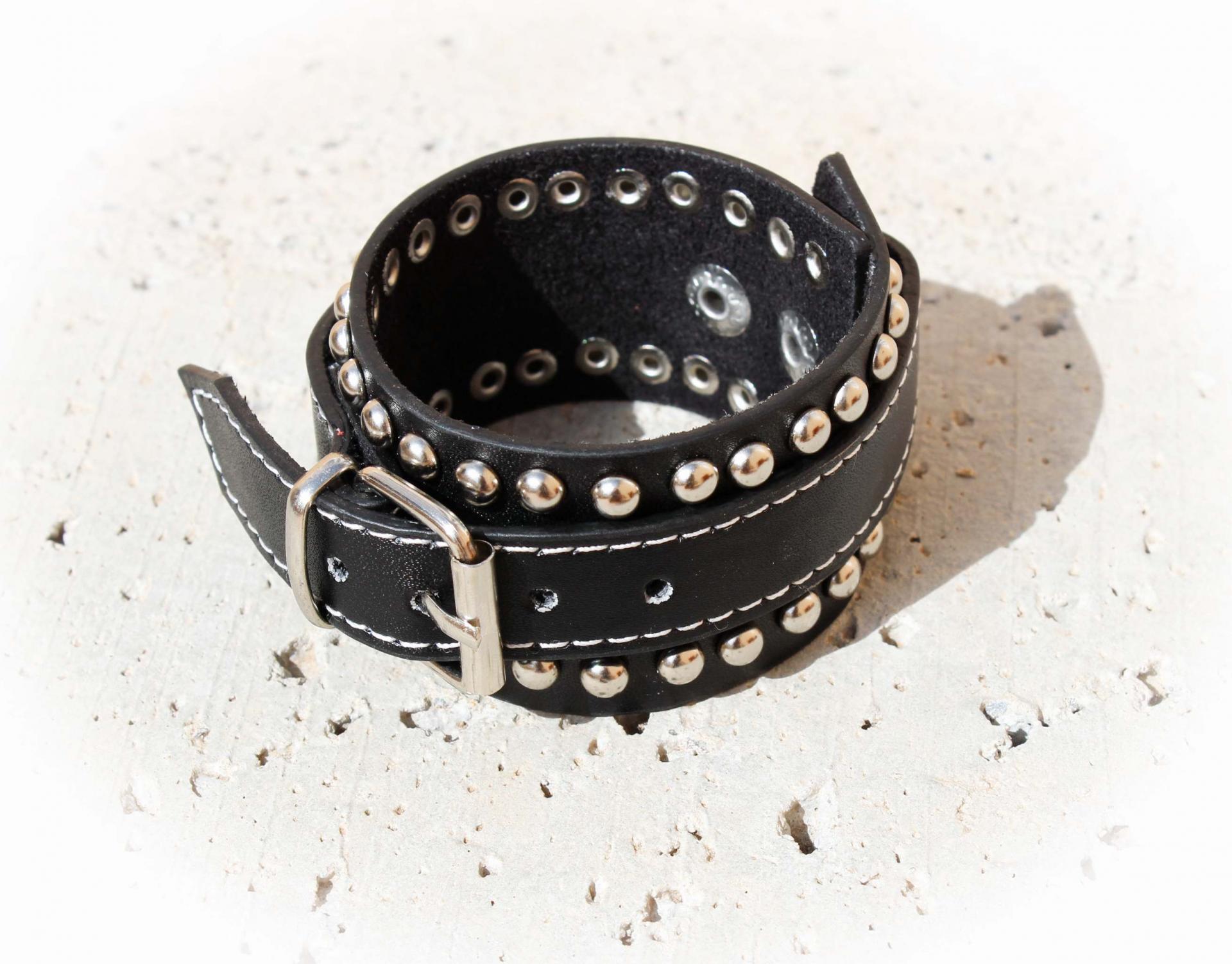 Wide Cuff Multi Stud Buckle Adjustable Leather Bracelet