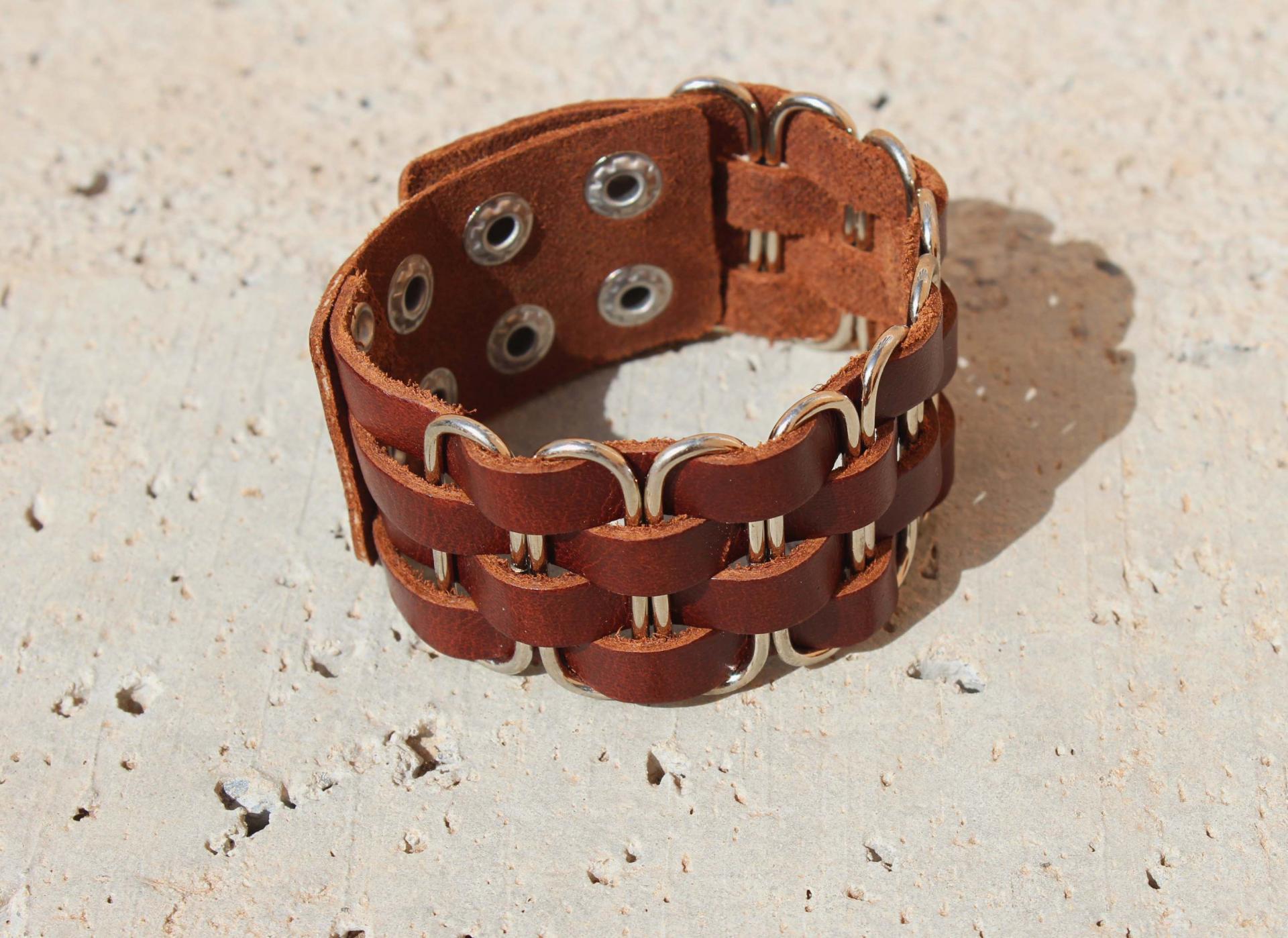 Vintage Punk Wide Cuff "PaperClip" Adjustable Leather Bracelet