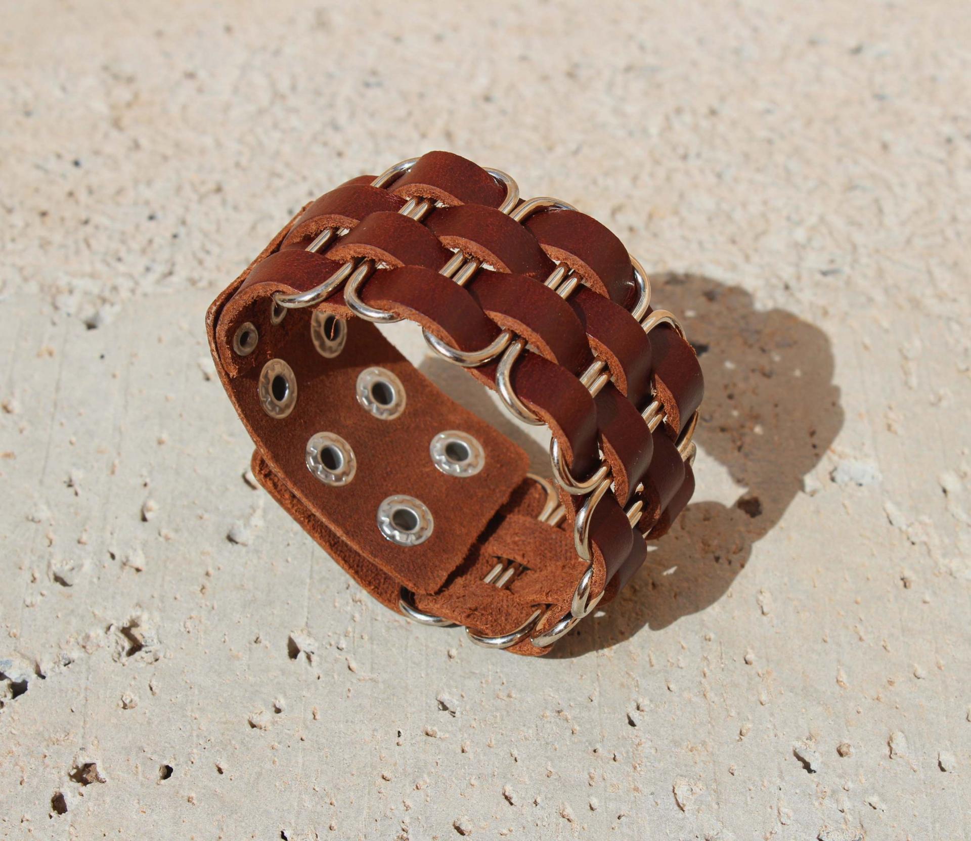 Vintage Punk Wide Cuff "PaperClip" Adjustable Leather Bracelet