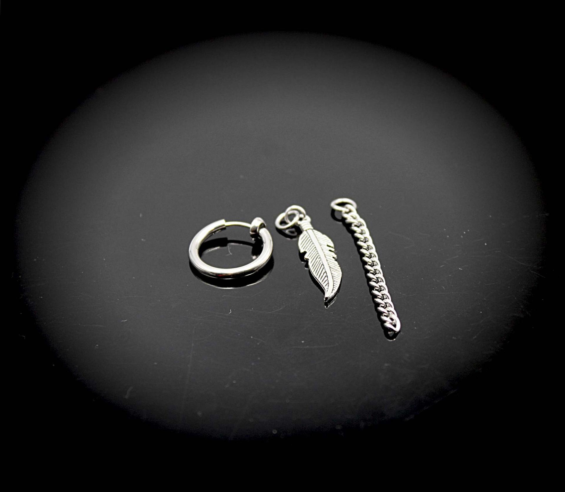 Clip On Dangle Drop Earrings Tassel & Feather Design