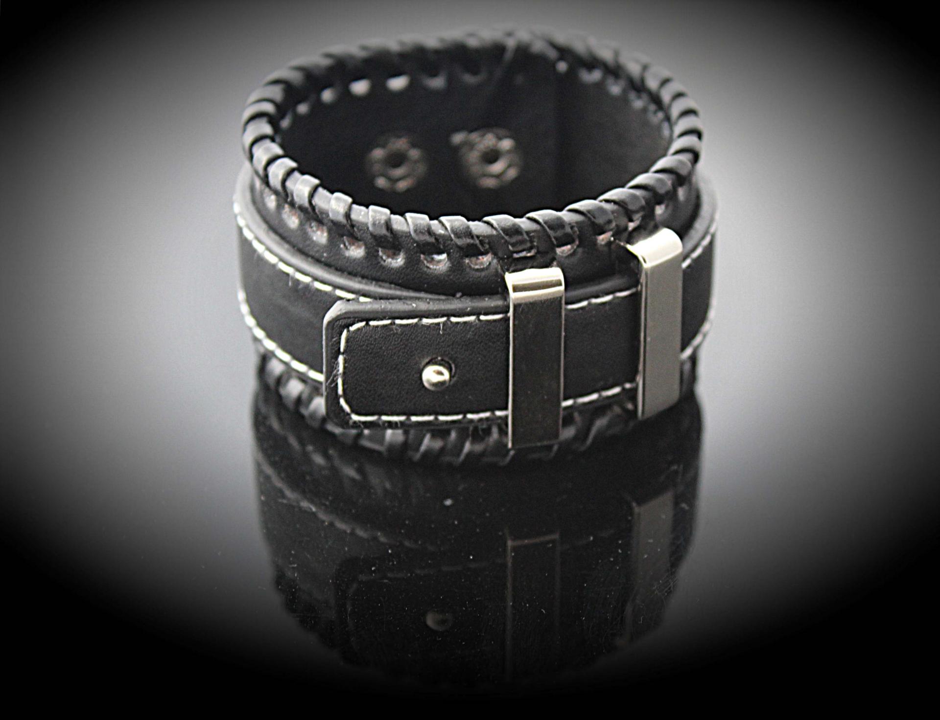 Vintage Punk Wide Cuff Double Bar Adjustable Leather Bracelet